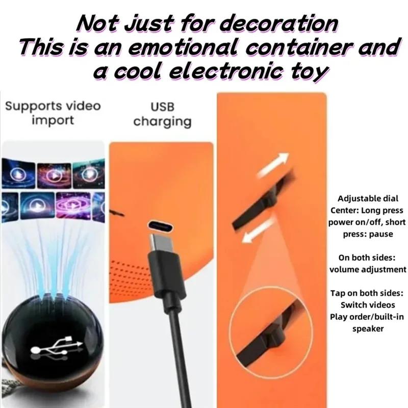 New Years Gift Magic Crystal Ball 3D Photo & Video Player 7cm Sphere 480x480 Display 4GB Storage Type-C 800mAh Lanyard/Desktop App Wi-Fi Transfer Personalized Gift with Colorful Lights & Dimmable Led Light