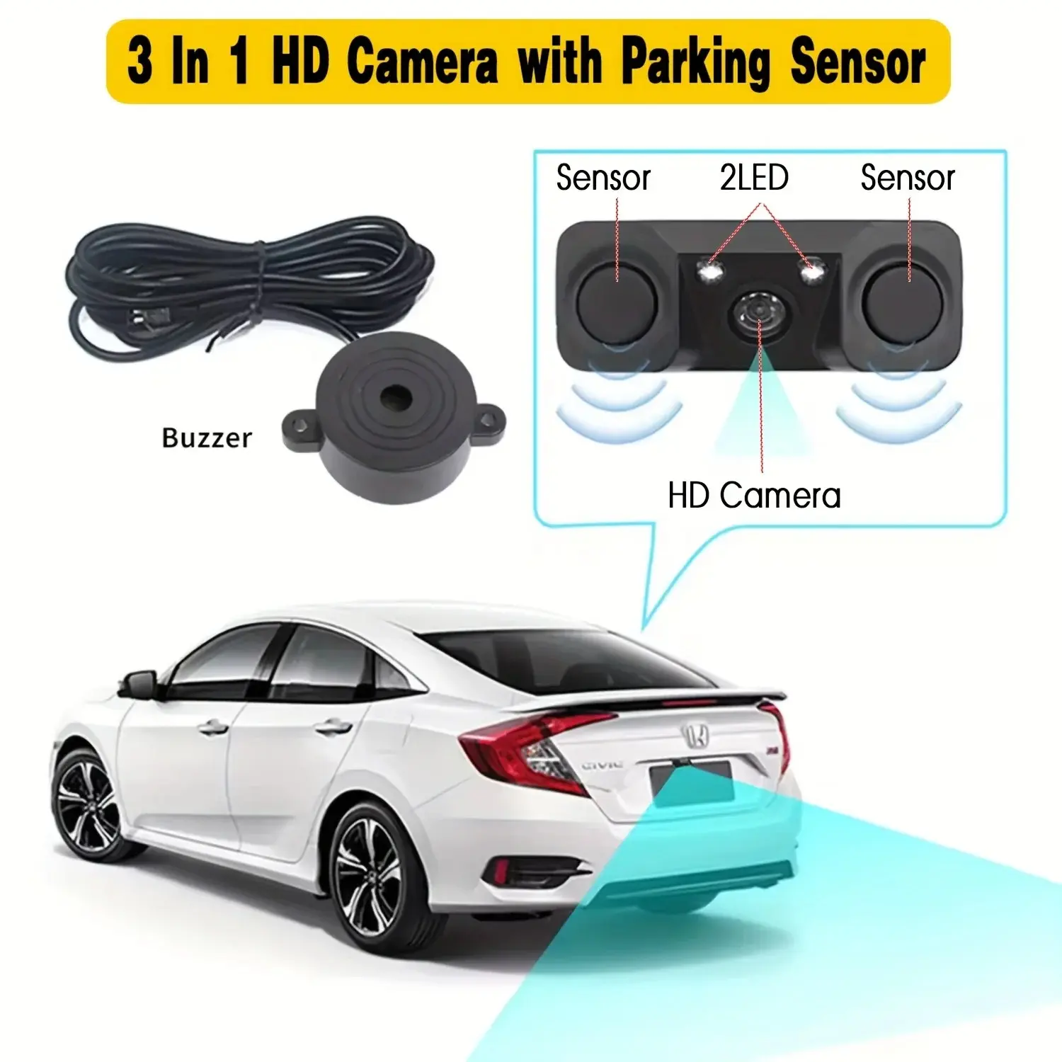 Car Camera Parking Radar System, 170° Wide Angle Rear View Lens, Integrated Backup Warning Device, Abs Enclosure Material, Parking Sensor