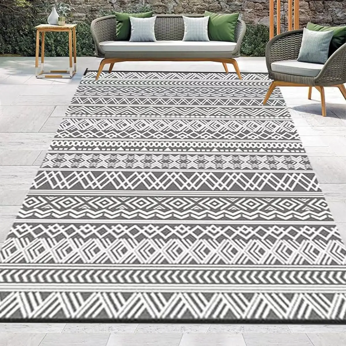 Waterproof Outdoor Rug 120x180cm, Portable & Washable, Plastic Double-Sided Mat, Modern Area Rug, Large Floor Pad for RV, Patio, Backyard, Picnic, Beach, Camping