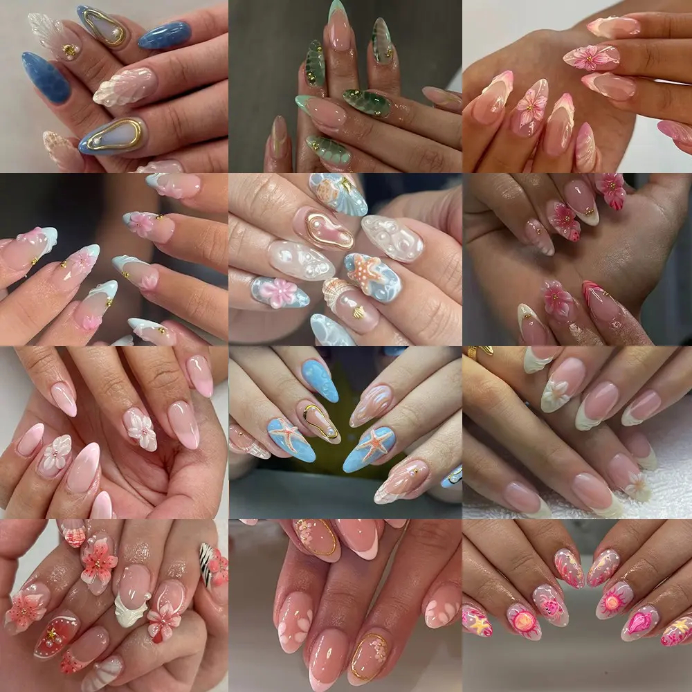 288pcs Long Almond Nail Art Stickers Set, French Acrylic Material, Perfect Fit, Includes 4 Jelly Glue & 2 Nail Files, French Tips Nails, Ideal for Women