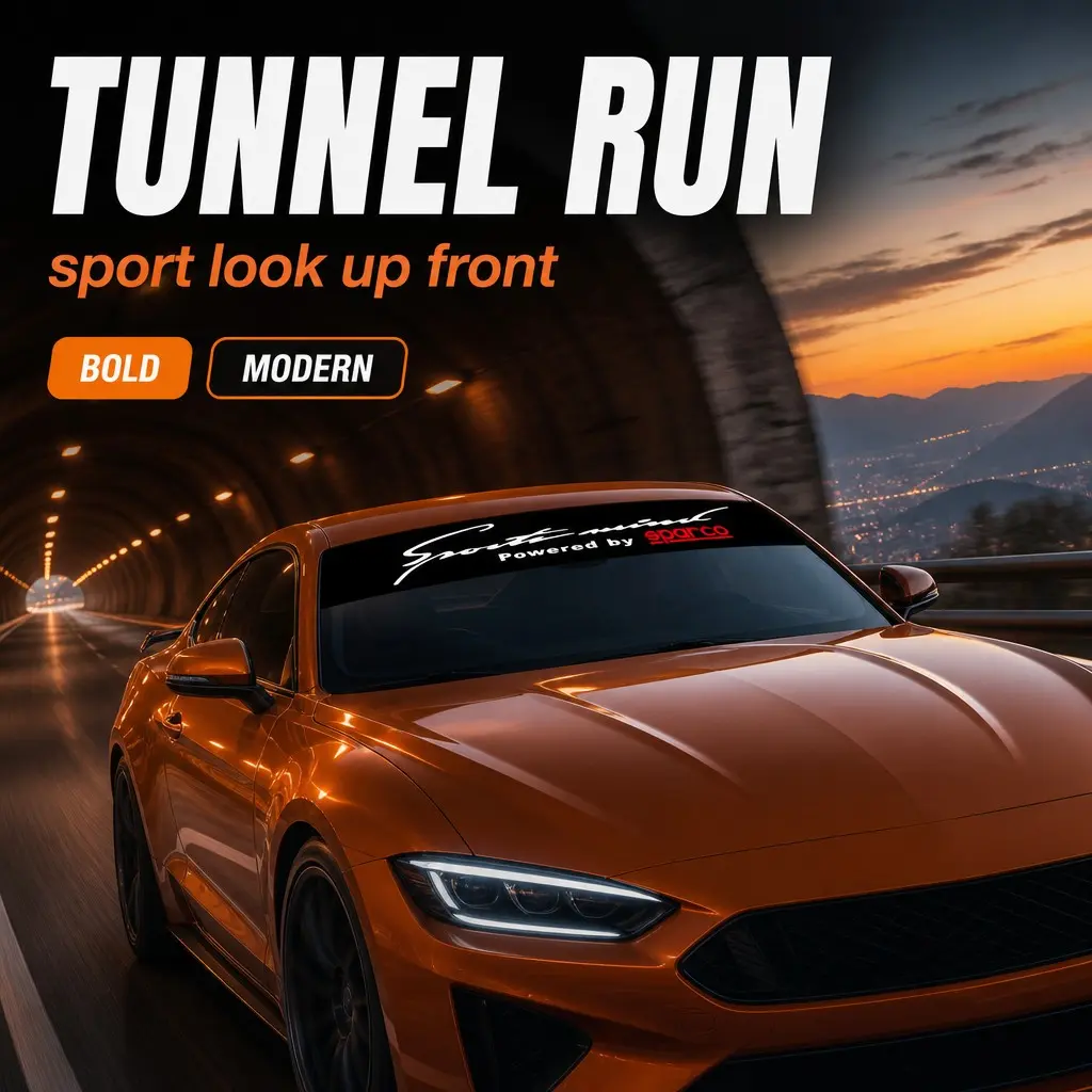 Give your car that cool motorsport look with this racing windshield banner decal! Bold black shade with white and red sporty graphics. Premium gloss vinyl, waterproof and UV resistant. Easy two step apply. Universal fit for most cars