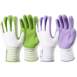 Gardening Gloves, Bamboo Fiber, Touch, Breathable, Rubber Coated, Green & Purple, S to XL