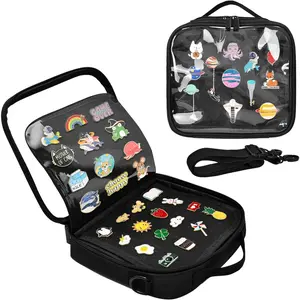 Enamel Pin Display Book, Small Collections Travel Pin Trading Book, Brooch Pin Lover Collector Bag, 6-Page Lapel Pin Display Board with Protective Film, Handles and Shoulder Strap, BlackGift.