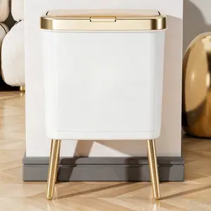 Nordic Style Tall Press-Down Trash Can, No Bending Design, Sealed Odor-Proof with Lid, Large Capacity for Kitchen, Bathroom, Hotel, Living Room, Garbage Can with Lid