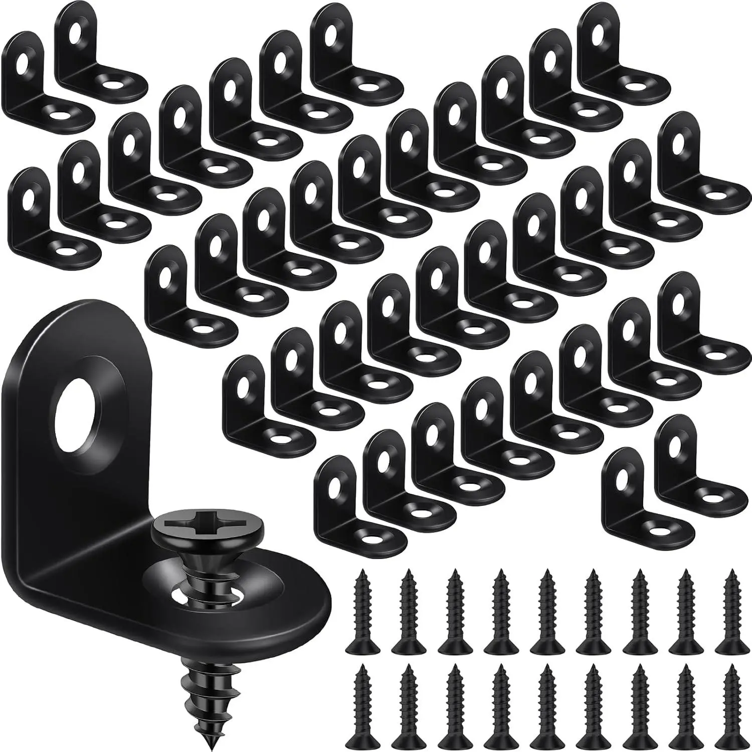 40 count Black L Bracket Corner Brace, Stainless Steel Corner Bracket | 90  Right Angle Bracket, Small Metal L Brackets for Shelves  Furniture Cabinet Drawer, 80 count Screws, 0.79 x 0.79 in