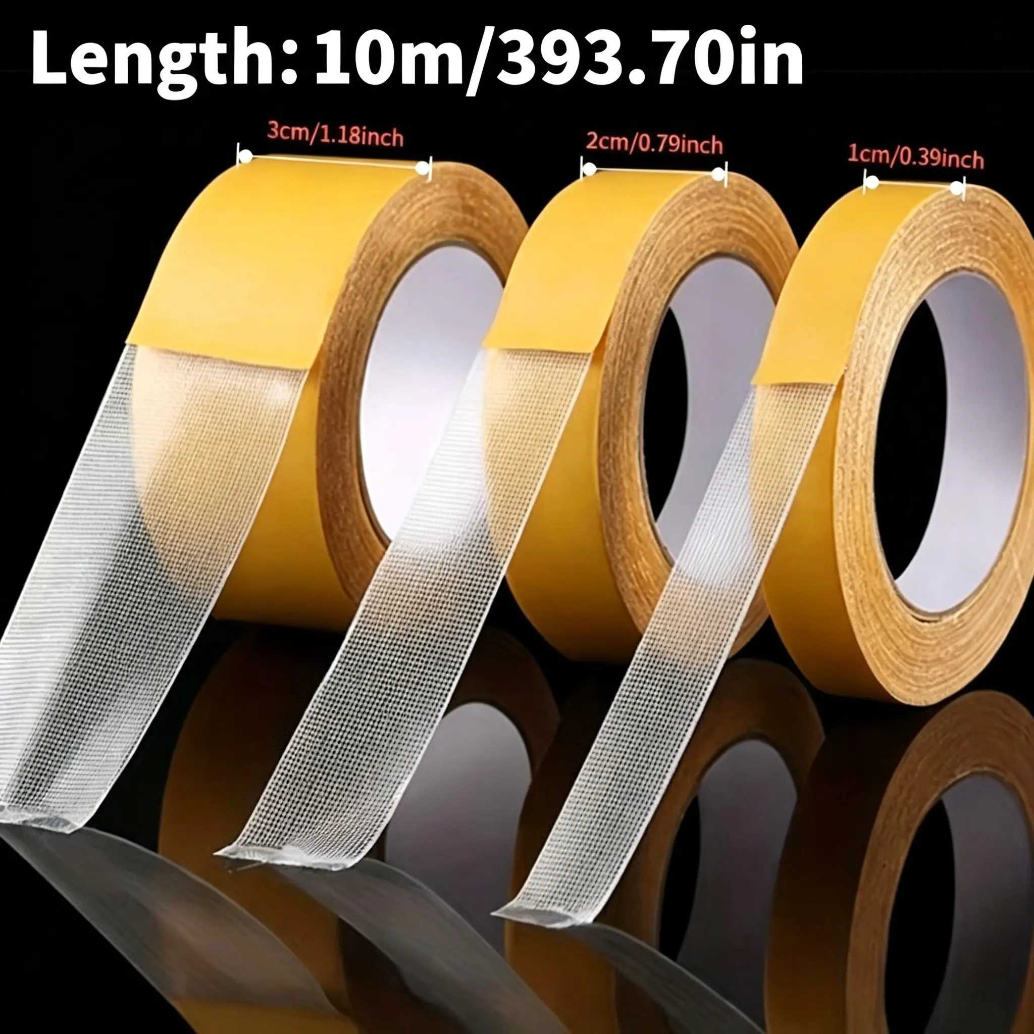 3 Rolls Heavy Duty Mesh Cloth Durable Double Sided Tape Reusable No Residue Free Cut Fabric Adhesive Tape For Carpet Tapestry Wallpaper Balloon Decor Pants Hem Clothing Repair Home DIY Office Multi Purpose Strong Sticky Fabric Base Mounting Tape