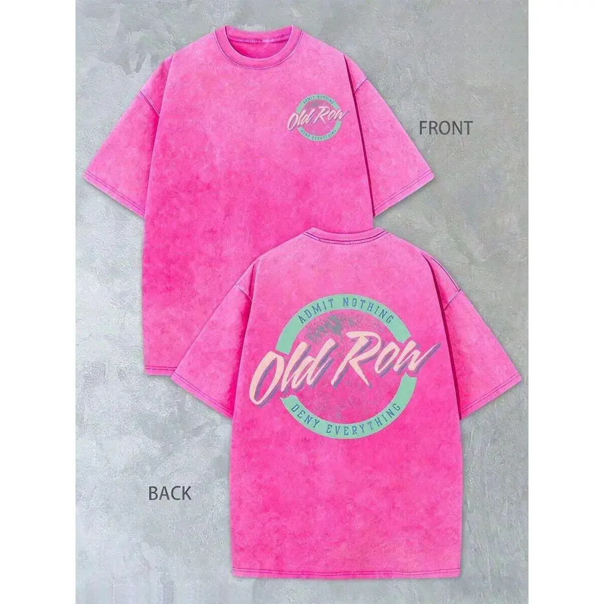 Thickened Old Row Grey And Teal Circle Logo Double-Sided Print Summer Men's Fashion Washed Vintage Batik T-Shirt, Street Retro Style Round Neck Short Sleeve2026,Summer Outfits For Women,Graphic T Shirts