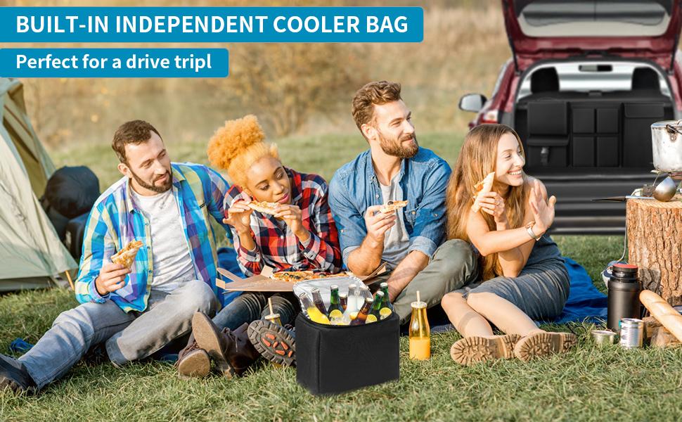 Hanging Car Trunk Organizer with Cooler, Large Pockets, Zippers Detachable Seat Back Waterproof Car Storage Trunk Organizer for Jeeps, SUVs, Black