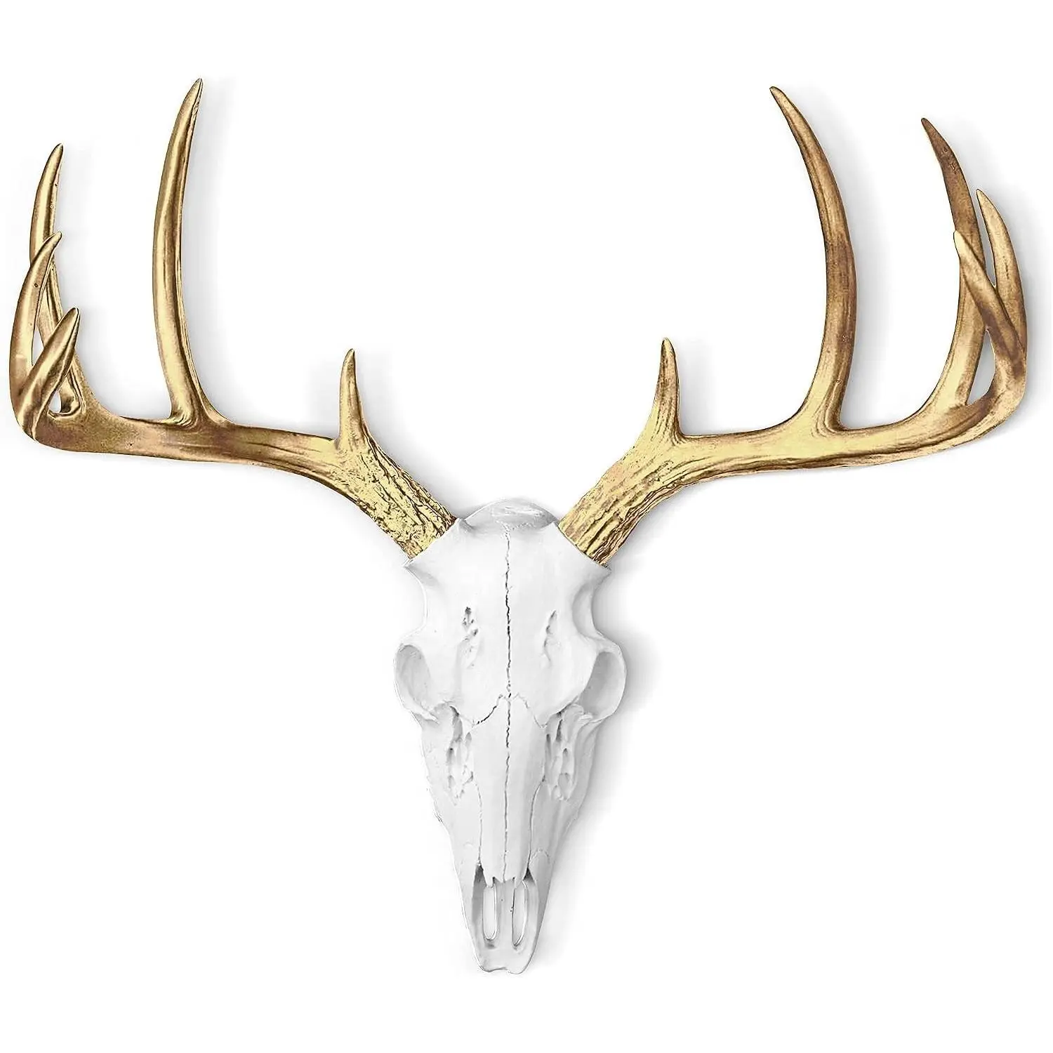 Mini White + Gold Antler Faux Deer Skull - 16" Faux Taxidermy Animal Head Wall Decor - Handmade Farmhouse Decor