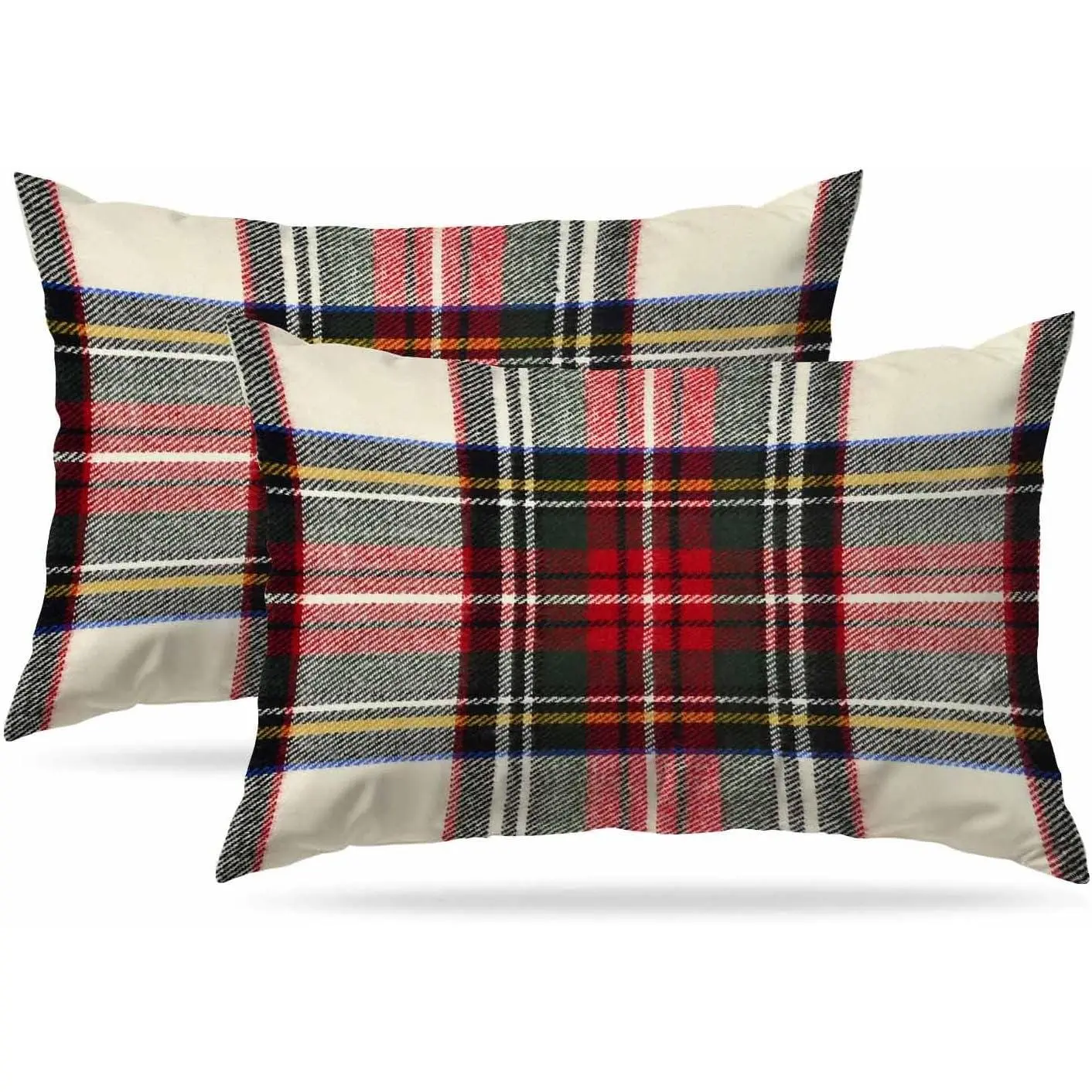 Pillow Covers 12 x 20 Inches Set of 2 Pillow Cases Decorative,Scottish Tartan Red and White    Symmetric Rectangle Print Double Sided Decorative Christmas Throw Pillow Covers