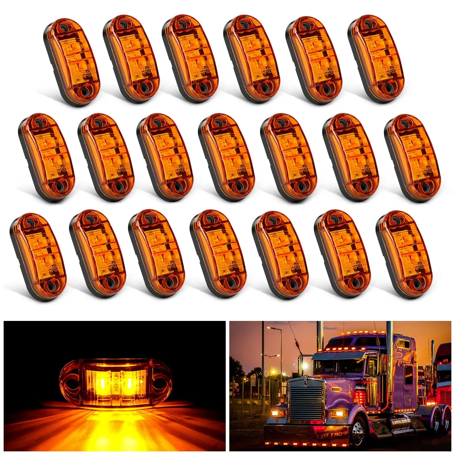 Nilight 2.5in Oval Shape Amber 2-Diode LED Side Marker Lights, 20PCS Waterproof Automotive Indicator Lights with Sealant, Screw & Surface Mount, 10-30V for Boat, Van, Truck Pickups, Outdoors