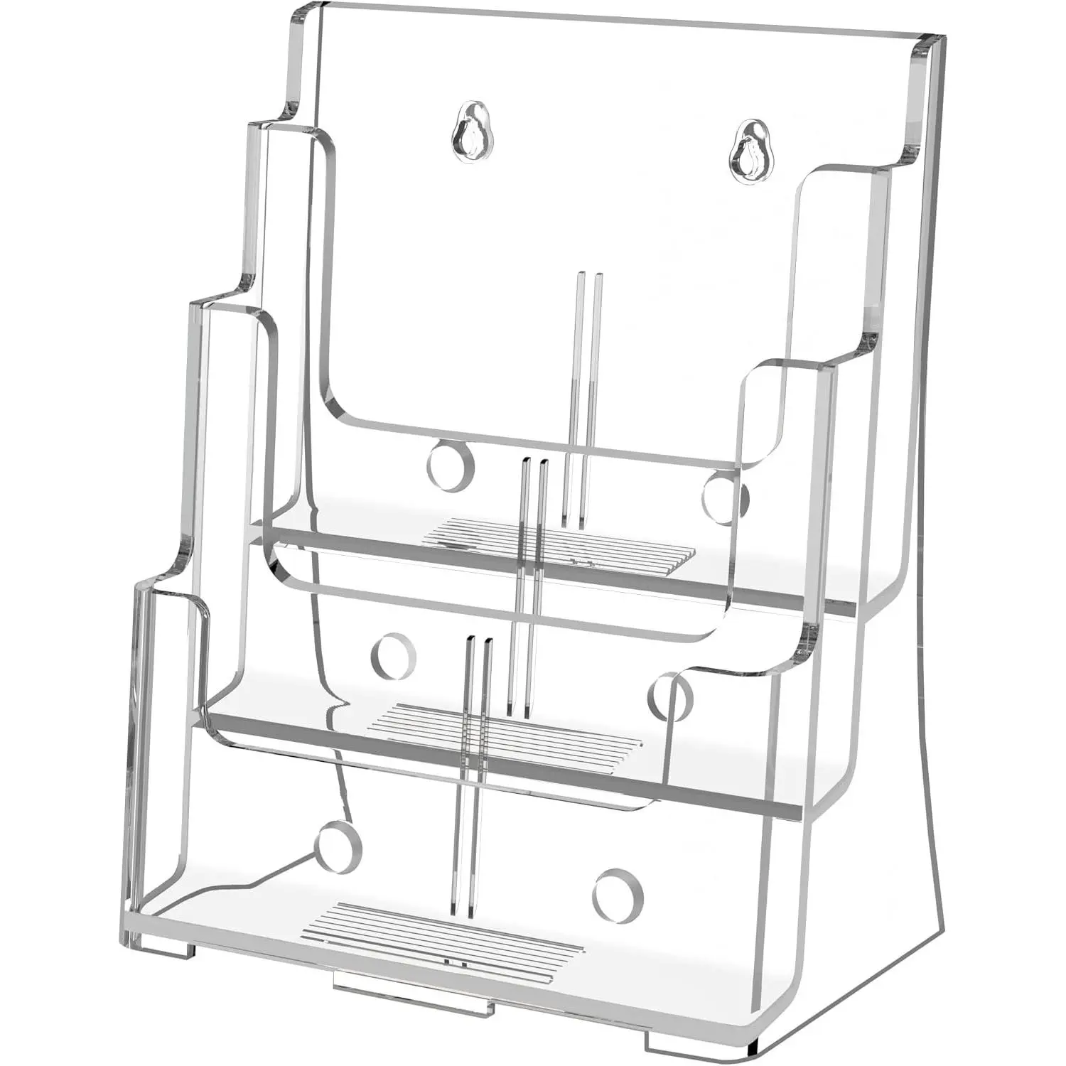 FUCDTEFC Acrylic Brochure Holder 8.5x11, Clear 3 Tier Magazine Holder Brochure Display Stand with Removable Divider for 4 x9 Inch Literature Pamphlet Flyer Holder for Wall Mount or Countertop | Brochure Stand, with Removable Divider, for 4 x9 Inch, L