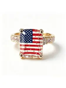 Red and Blue Striped Square Plate Ring - Festival Commemorative Theme Unique Design - Side Flash Decorations Add Atmosphere and Personalized Charm for the Ring