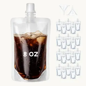 20 Pcs Reusable Plastic Flasks for Liquid, 8 Oz Drink Pouches, Collapsible Portable containers for Concerts & Festivals, Hot & Freezer Safe, BPA-Free, Food-Grade, 8oz with Funnels
