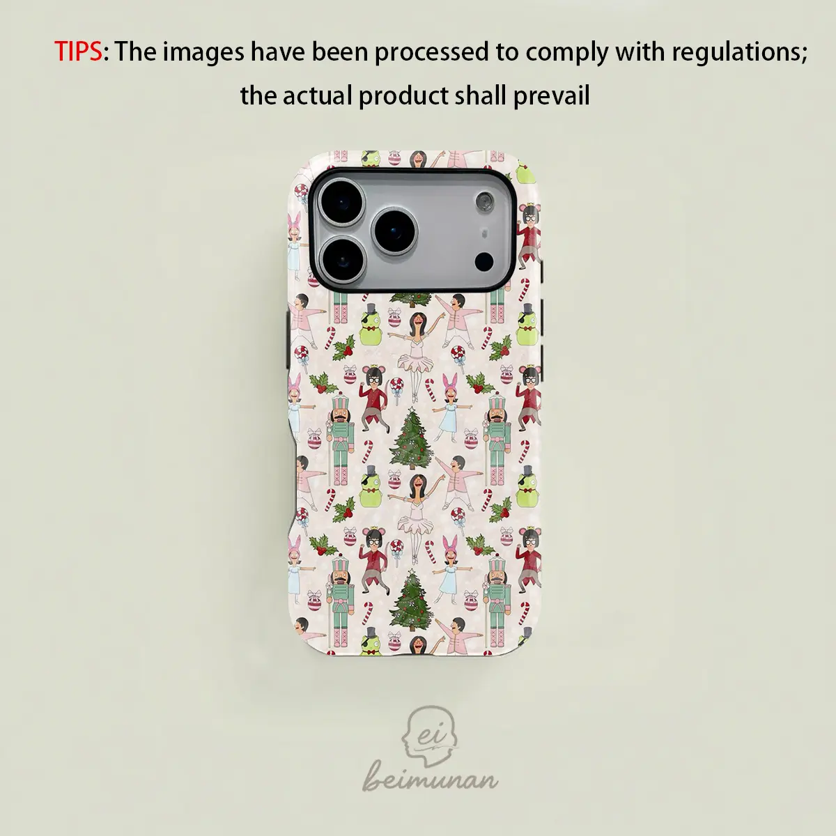 Cute beige cartoon nutcracker Christmas tree case, sturdy and durable 2-in-1 protective case, MagSafe compatible, suitable for iPhone 17/16/15/14/13/12/11 Pro Max/Plus/Pro, drop-proof phone case, perfect holiday gift.