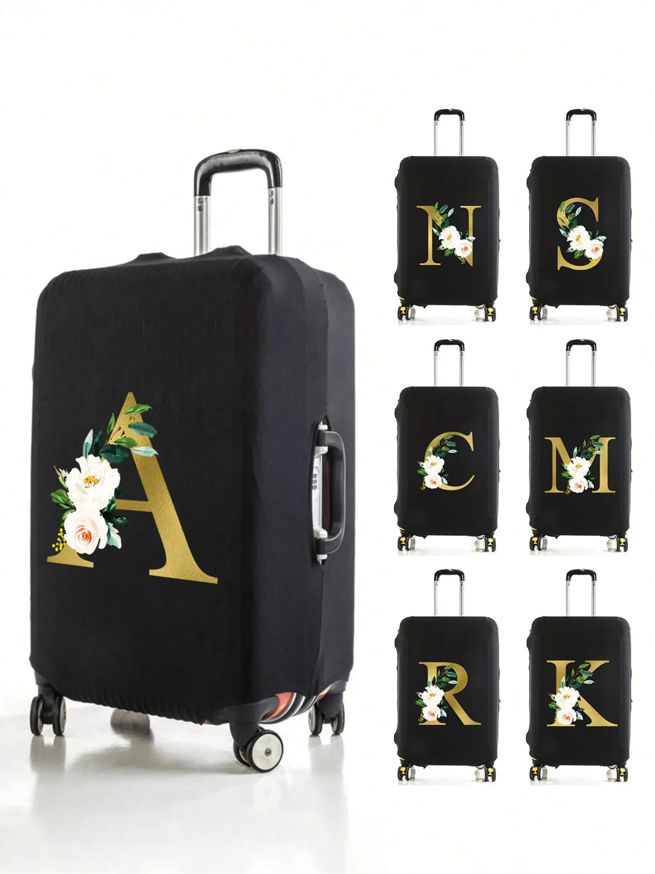 Floral letter print luggage cover, thickened and foldable luggage protector, a travel essential, Travel Accessory, washable trolley suitcase cover, effectively protects your luggage from scratches and dust, perfect for travelers, Luggage Accessories