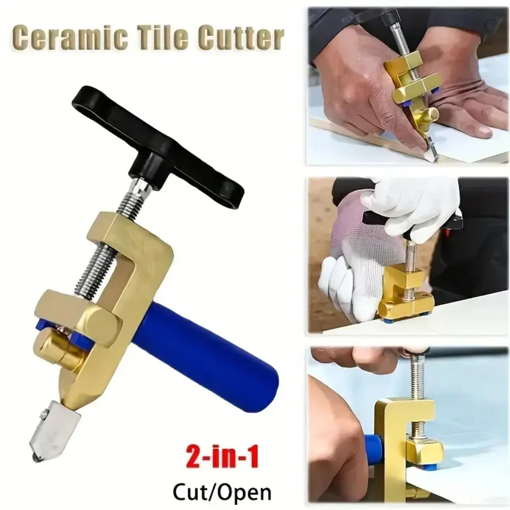 STREBITO 2-in-1 Manual Glass & Tile Cutter Tool, High-Precision Diamond Blade, Ergonomic Grip, Safety Lock, 2 Spare Blades, 4 Tips for DIY & Professional Tiling Projects