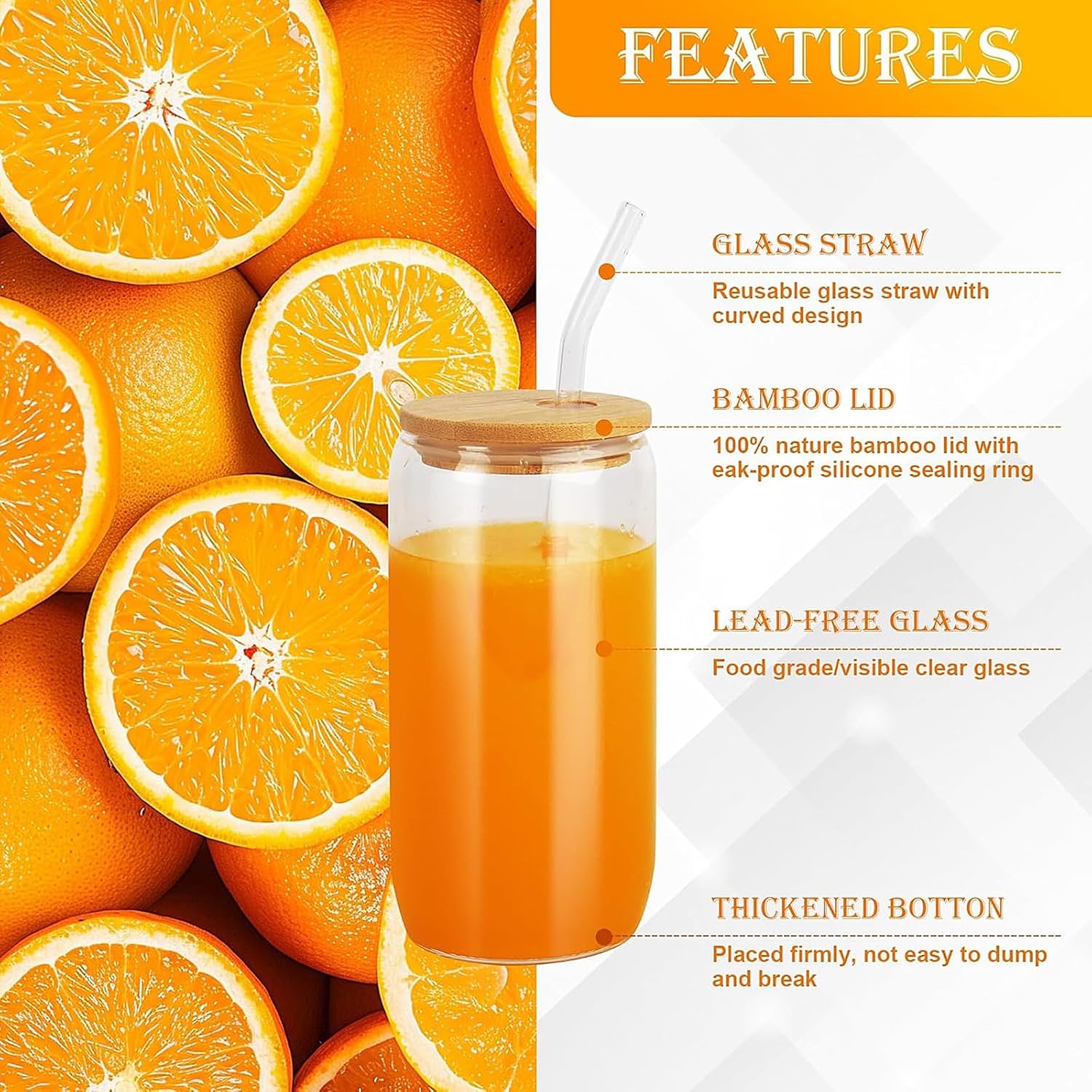 Everyday Drinking Glasses Cups 4pcs, 16oz Drinkware Kitchen Glass for Cocktail, Iced Coffee, Beer, Ice Tea, Juice, Wine, Whiskey, Water, Home Essential Cup, Include 1Cleaning Brushes