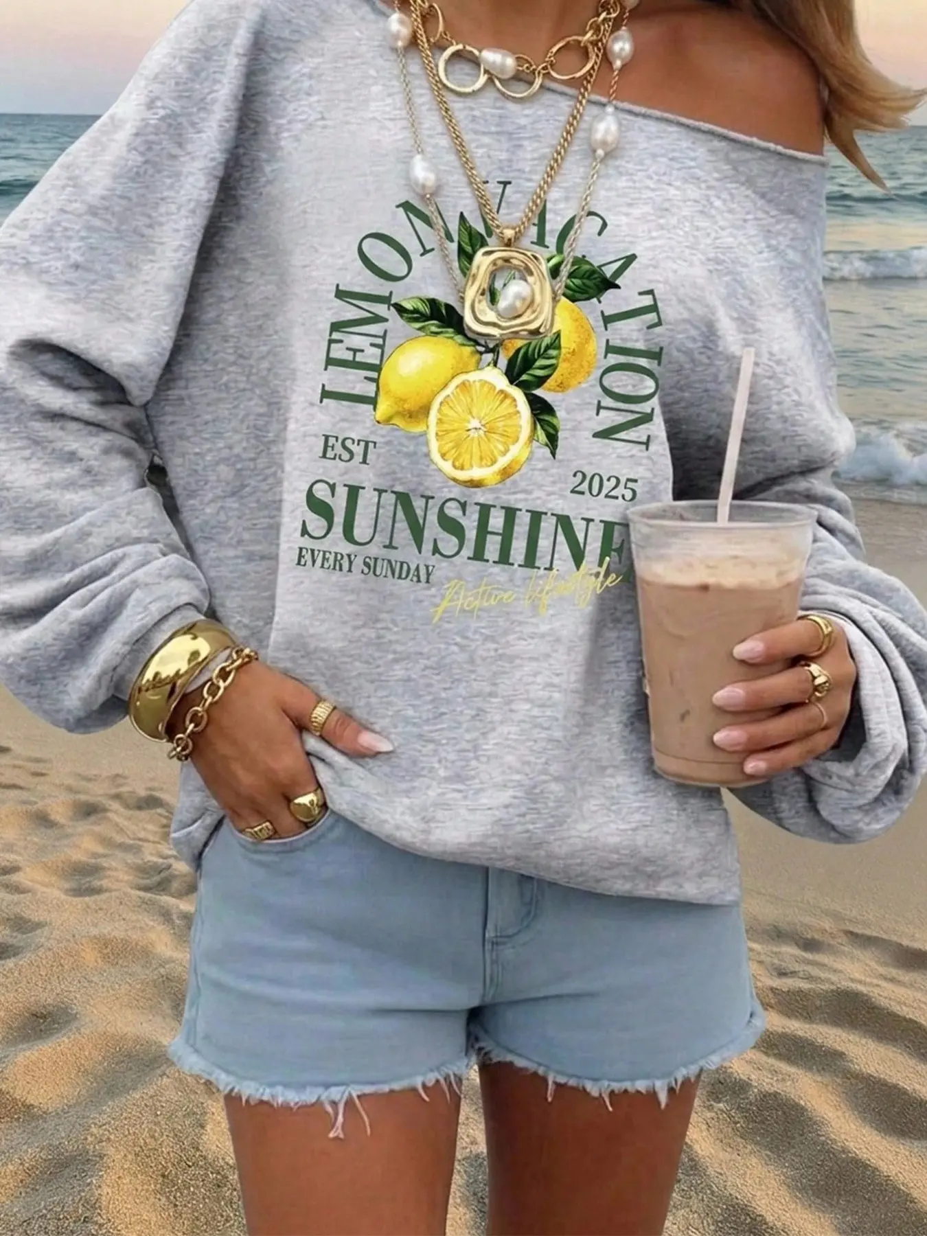Women's Pullover Sweatshirt, Cool Streetwear, Hip Hop, Rap, Dance, Motorcycle, Campus, Teenage, Holiday, Casual, Fashion, Trendy, Sporty, Lemon Print, Simple Design