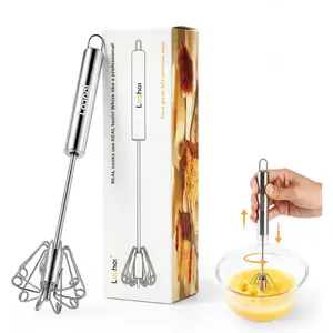 Upgraded Stainless Steel Semi-Automatic Whisk, Easy Push Hand Whisks for Eggs, Cream, Coffee & Light Mixing, Easy Clean Kitchen Whisk for Everyday Cooking (10in)
