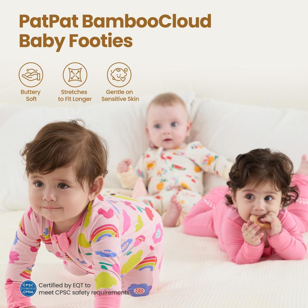 PatPat Bamboo Baby Boy / Girl 3-Pack&2-Pack Solid&Rainbow Printed 2-Way Zip Romper Anti Slip Long-sleeve Footie