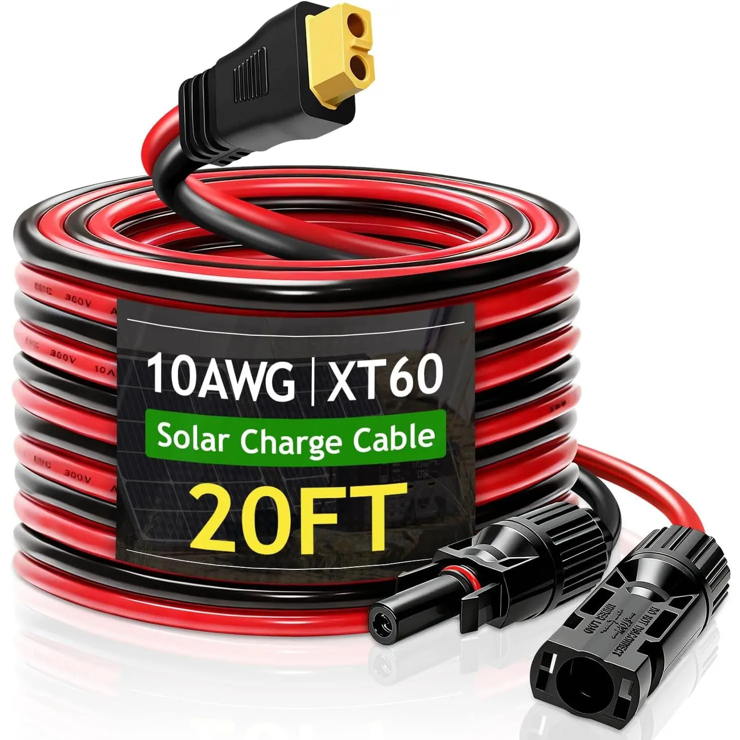 Panel Extension Cable, 10AWG to XT60 Charge Extension Cable, MC4 to XT60 Adapter Wire, Panel Cable for Station, RV, Generator, Off-Grid Applications 20FT