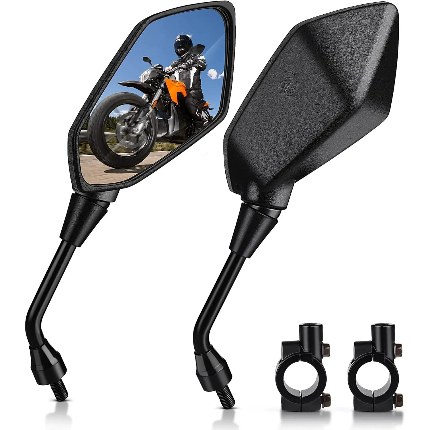 MICTUNING Universal Hawk-eye Motorcycle Convex Rear View Mirrors (2 Pack) – 10mm Bolt, 7/8" Clamp, 6.1" Convex Glass, 360° Adjustable Ball Joint, ABS & Steel Structure, Clamp&Bolt