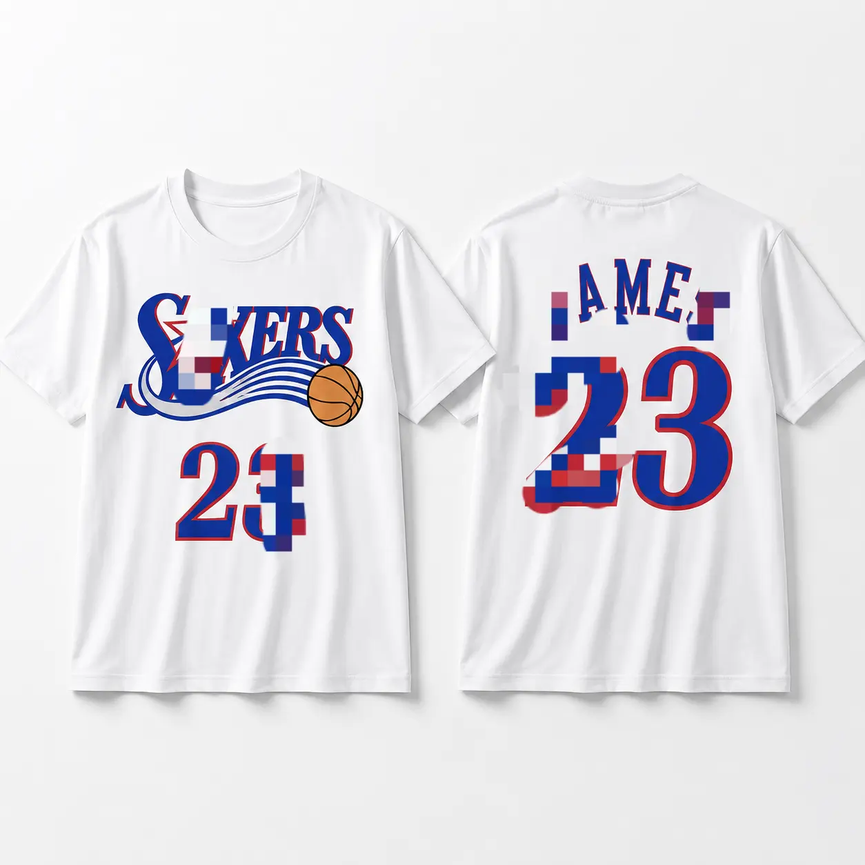 Sixers James 23 Double Sided Print Basketball Graphic T-Shirt Front Back Sports Fan Unisex Cotton Tee