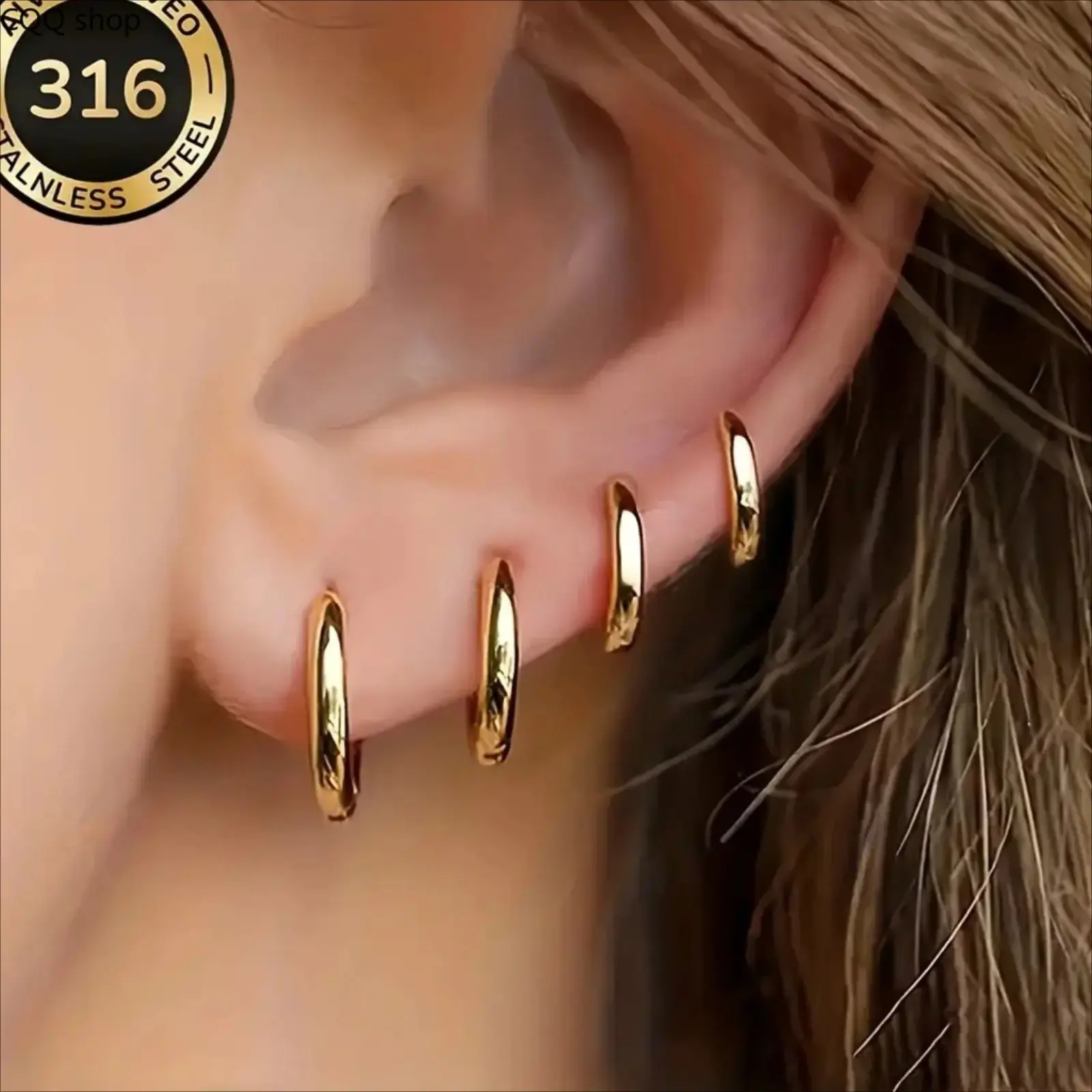 Women's 4-Pair High-Quality Gold Hoop Earrings - Hypoallergenic Stainless Steel, Anti-Tarnish, Minimalist Elegant Fashion Jewelry for Daily Wear, Delicate Gift Option