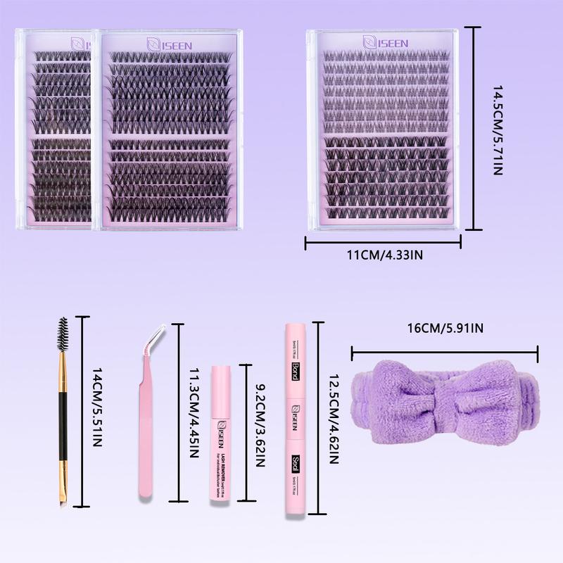 Mixed Volume D Curl False Eyelash Extension Kit, DIY Lash Extensions Set with Bond&Seal&Remove&Eyelash Tweezers&Brush, Beginner Friendly, DIY Lash Clusters, Eyelash Glue Extension