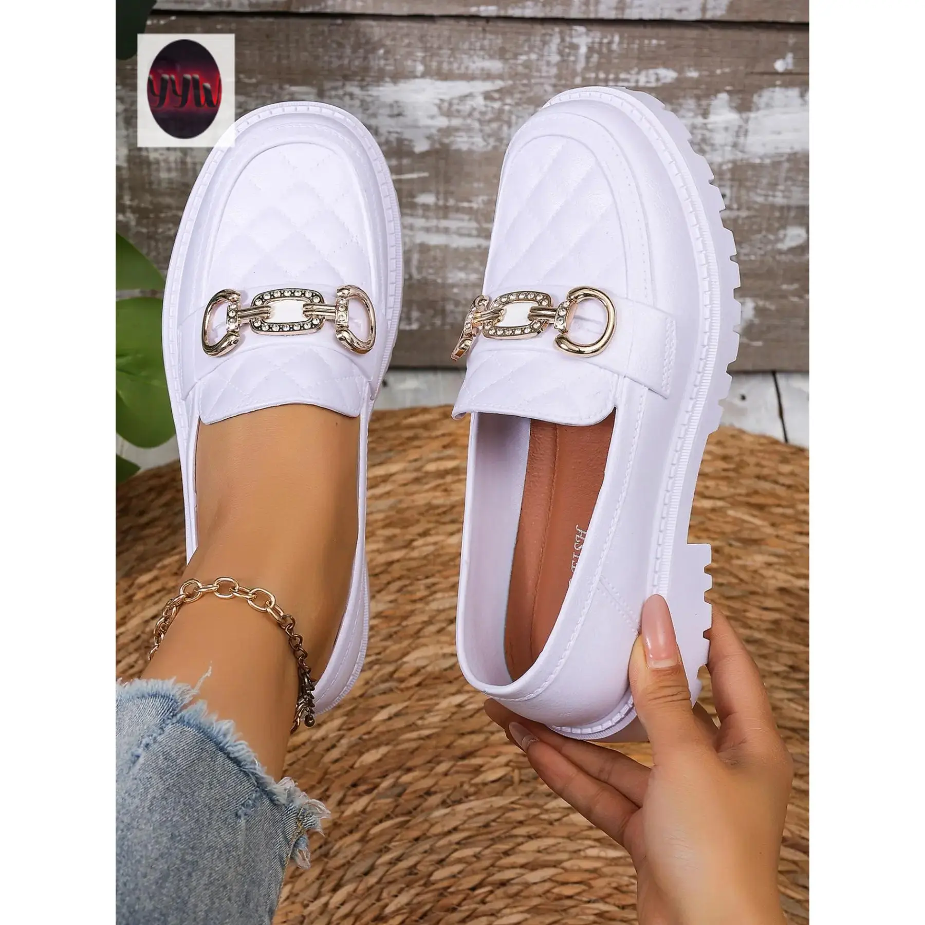 YYW1 2026 New Women's Thick Sole Plain PU Leather Loafers, British Look All-Season Platform Heels, Versatile Casual Single Shoe Flats