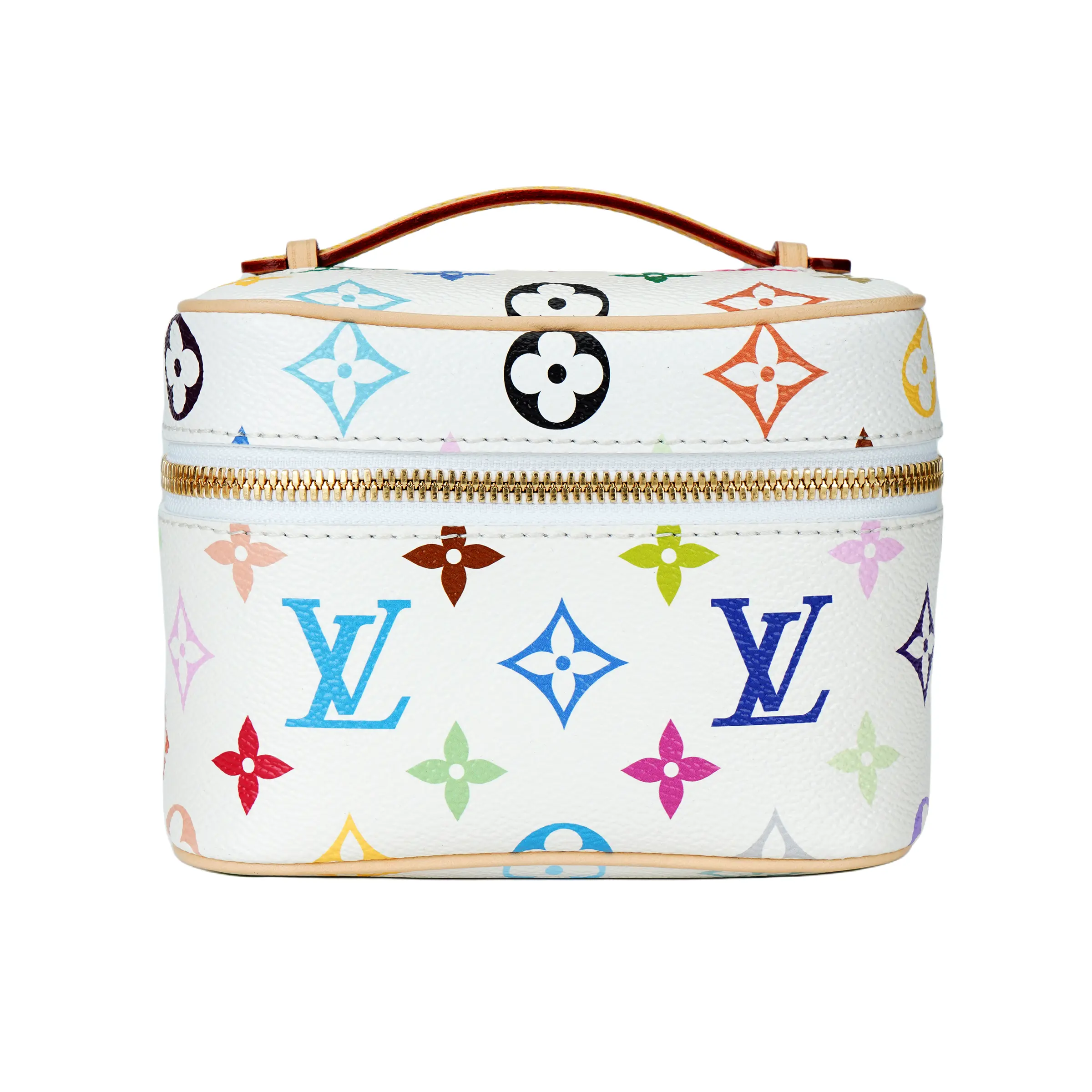 Women's Louis Vuitton x Takashi Murakami Nano Elegant Toiletry Bag - White Tri-Color, Gold-Tone Hardware, Elegant Toiletry Bags