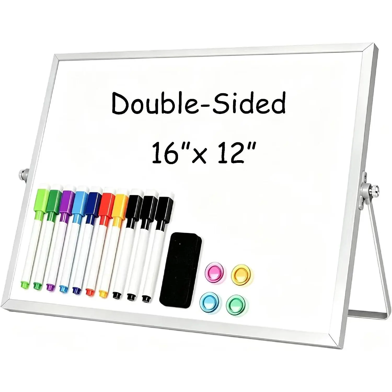 Desktop Whiteboard with Stand, 16" x 12" Small Dry Erase Board | Double-Sided  WhiteBoard, 10 Markers, 4  & 1 Eraser Included, Desk White Board For Office, , School