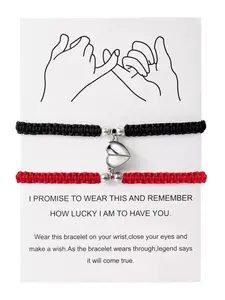 Adjustable Braided Couple Parent-Child Bracelets Set, Stainless Steel Heart Design, Casual Style, Fits Most Adult & Child Wrist Sizes