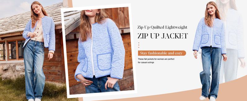 Yousify Womens Jackets Fall Fashion 2025 Crew Neck Quilted Plaid Jacket Full Zipper Coats S-2XL