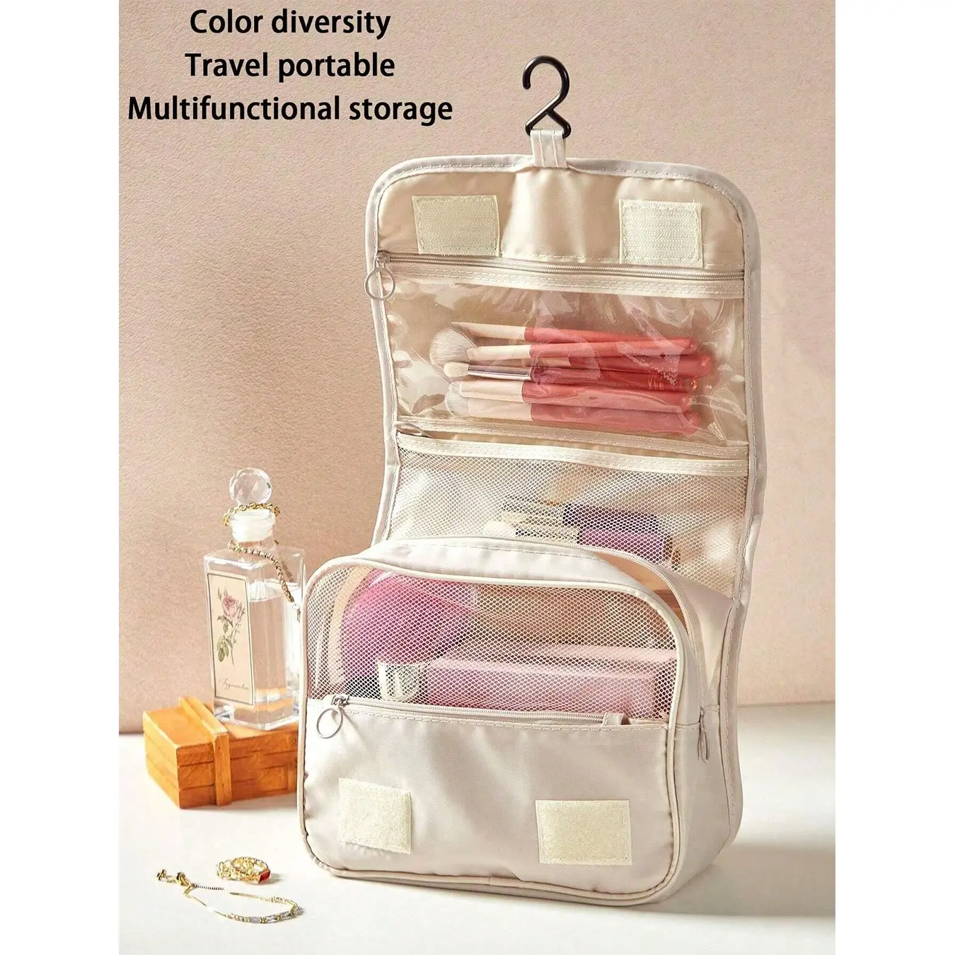 Travel Hanging Wash Bag, Large Capacity Makeup Organizer, Waterproof Cosmetic Pouch, Unisex Travel Essentials, Perfect for Beach & Holidays
