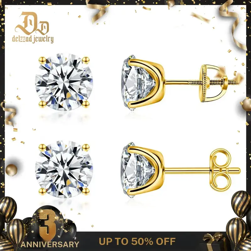 Delzzad S925 Solitaire Four Prong Earrings Screw Back/Butterfly Back Lab Created Moissanite Stud Earring Moissanite Jewelry Perfect Birthday Mother’s Day Christmas Gift for Women Studearrings