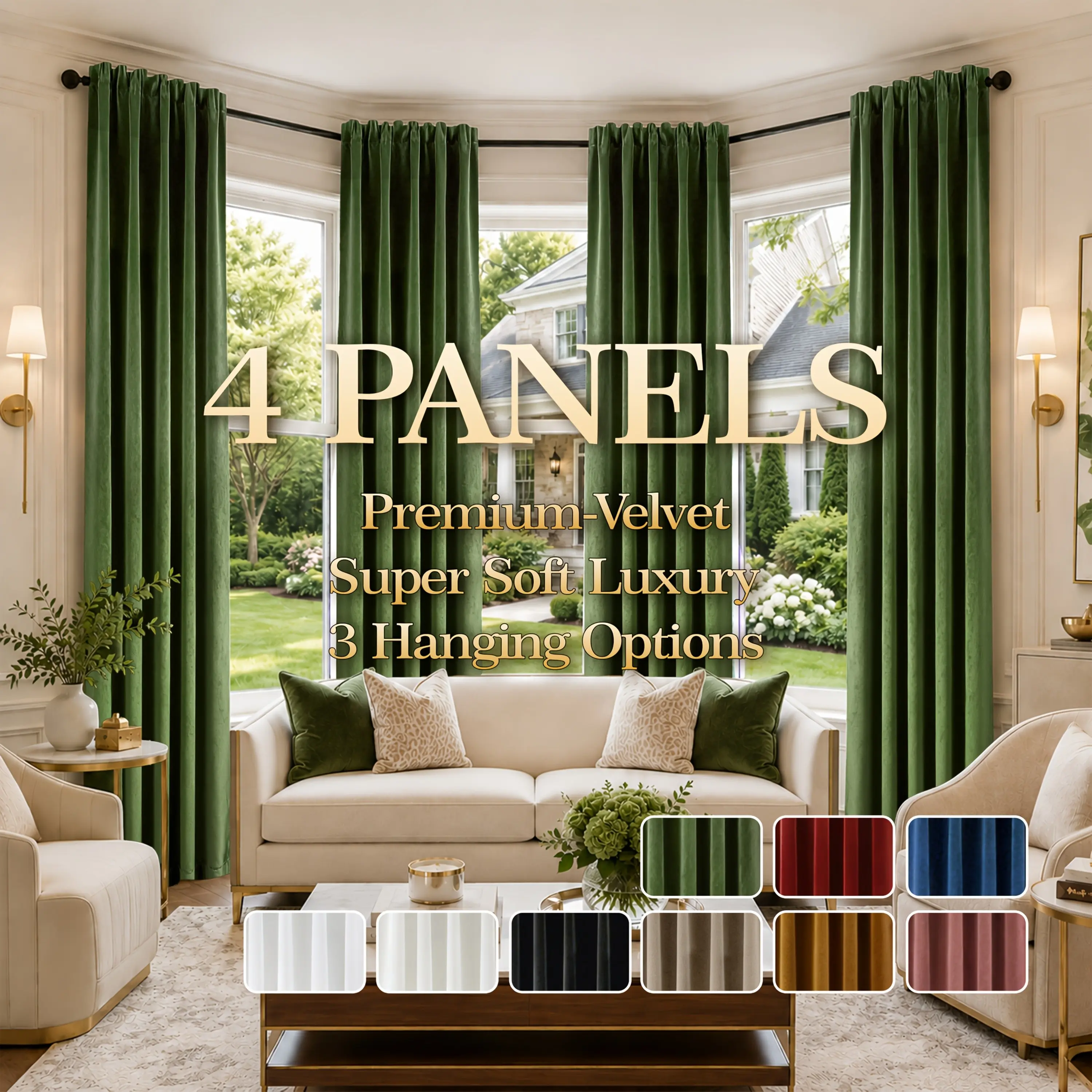 4 Panels Luxury Super Soft Velvet Blackout Curtains, Thermal Insulated Room Darkening Window Drapes for Bedroom Living Room 3-Layer Technology Back Tab And Rod Pocket