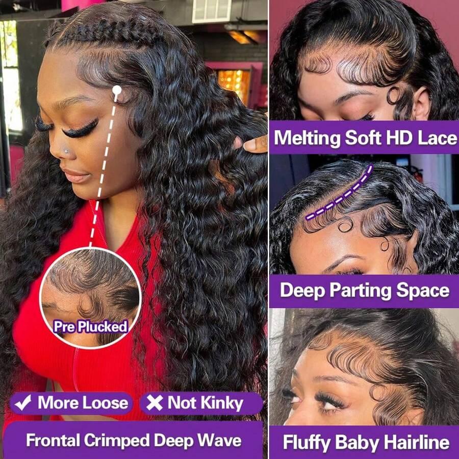 Bling Hair 34 36Inch 13x6 HD Transparent Deep Wave Lace Frontal Wig 180 Density 13x4 Lace Front Wig Human Hair Curly Wigs