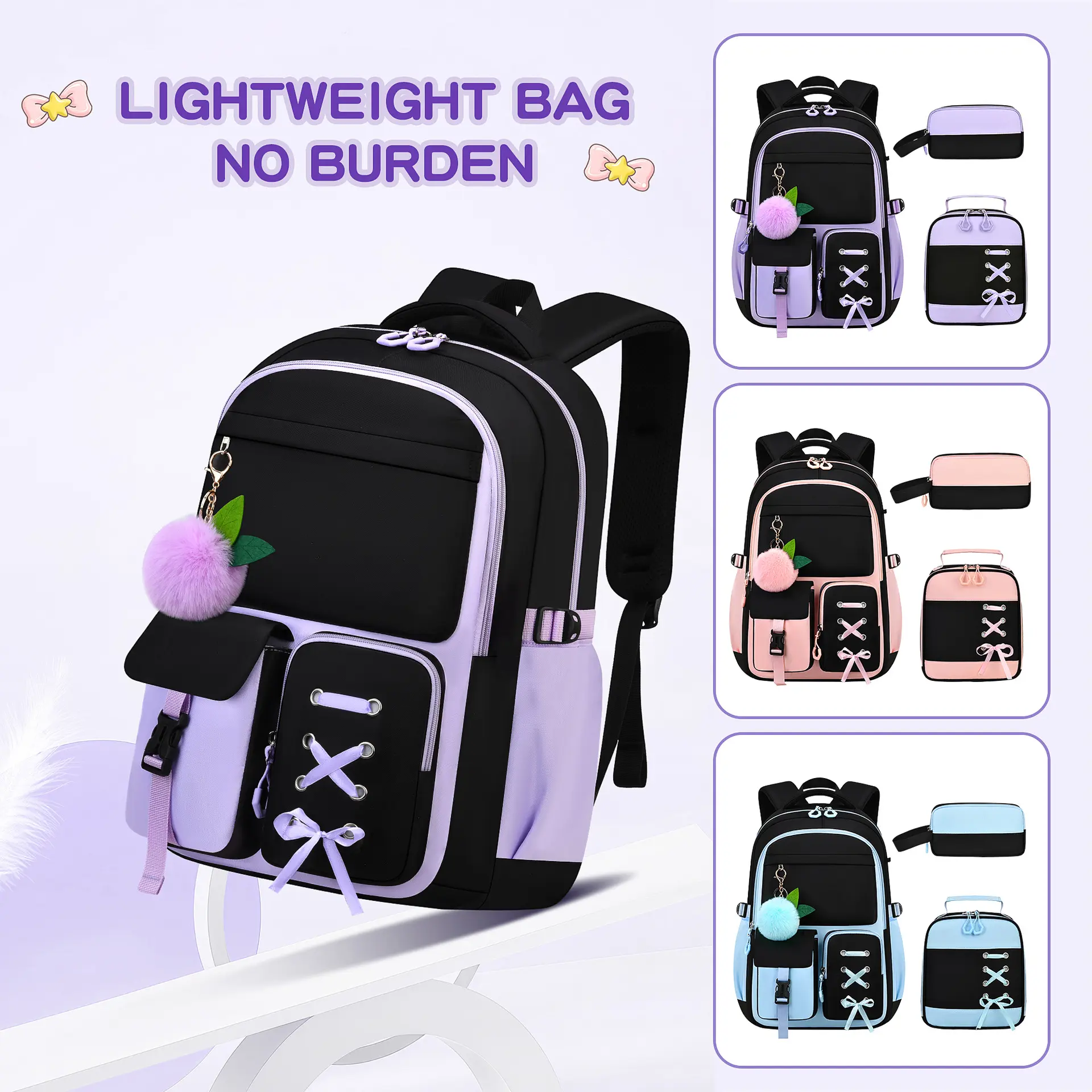 Middle School Girls 3 Piece Pink School Backpack Set Large Capacity Ergonomic Weight-Reducing Spine Friendly Design Durable Multi-Compartment Casual Student bag for Back to School & Daily Campus Use