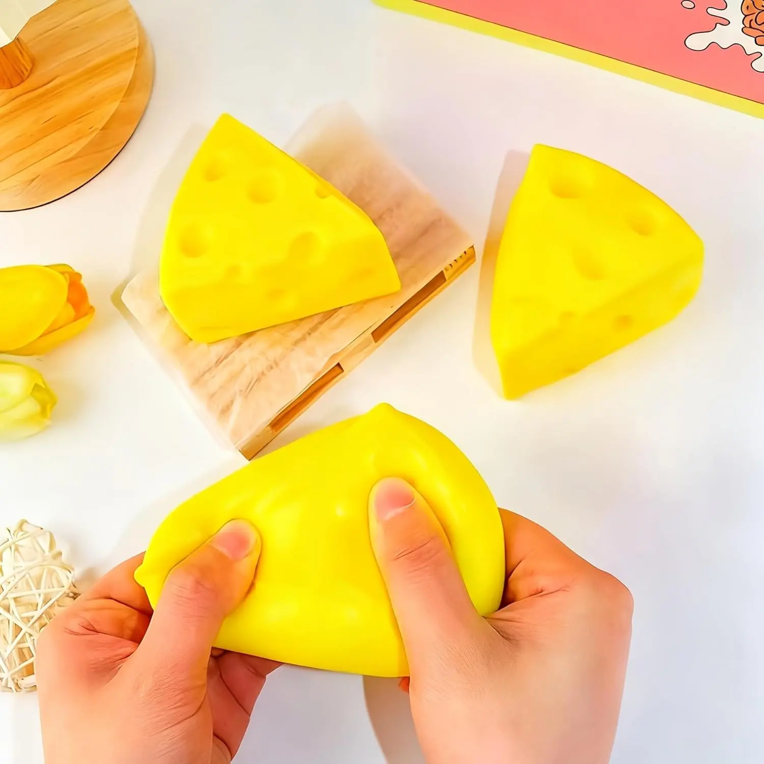 New Cute Cheese Squeeze Toy - Novel & Fun Stress Relief, Perfect as a Christmas Stocking Stuffer, Party Favor or Small Gift