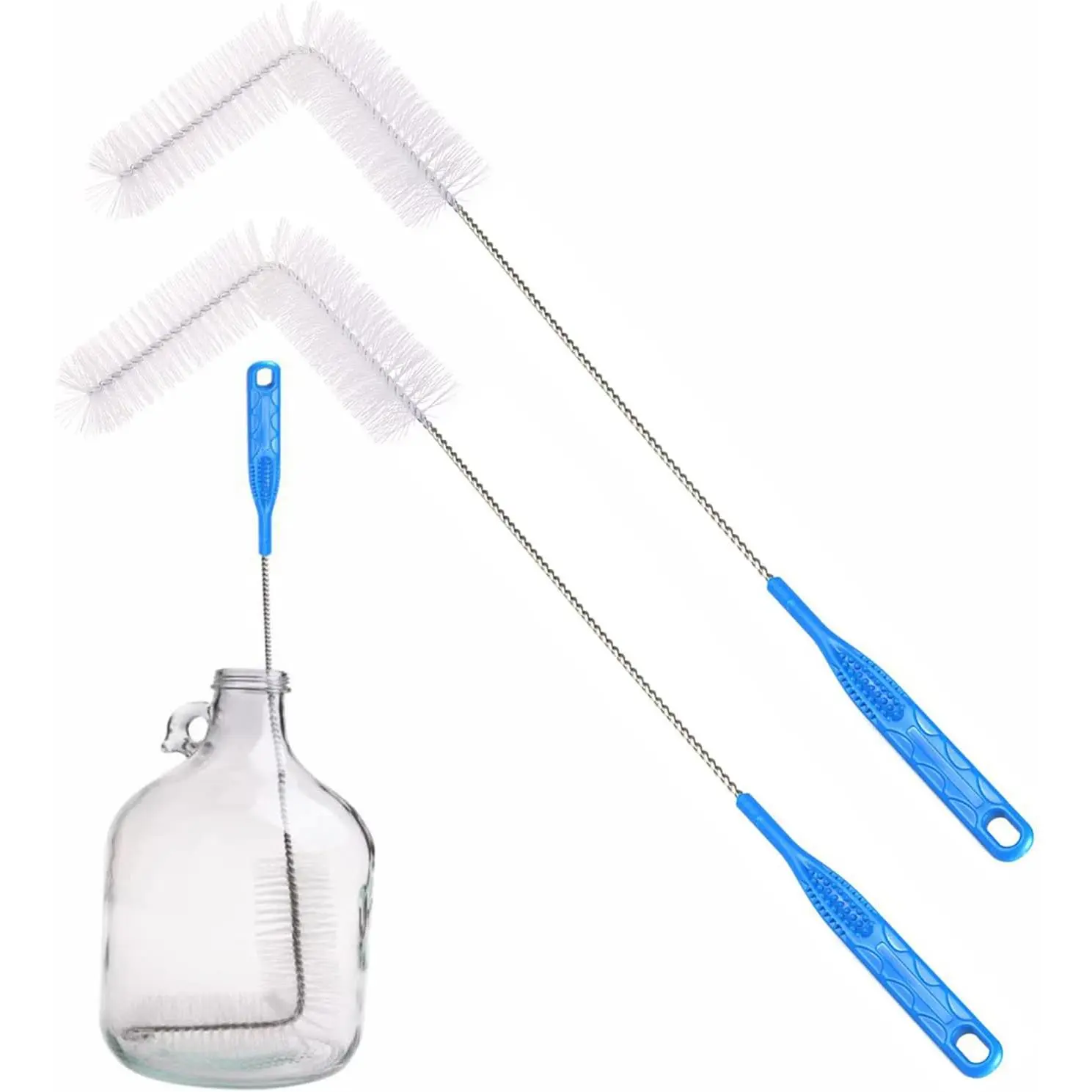 Carboy Brush, Cleaning 2 count 30 inch Nylon Brushes, and Stainless Steel Extended Handle Water Bottle Brushes for 3 5 6 6.5 Gallon Glass Jugs Fermenters L-Bend Wire DHUAYT47665