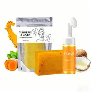 Turmeric Cleansing Set, 1 Set Turmeric Tablets & Turmeric Cleansing Mousse & Turmeric Soap, Facial Cleansing Skincare Set, Coconut, Olive, Glycerin, Aloe, Cleanser, Facial Wash