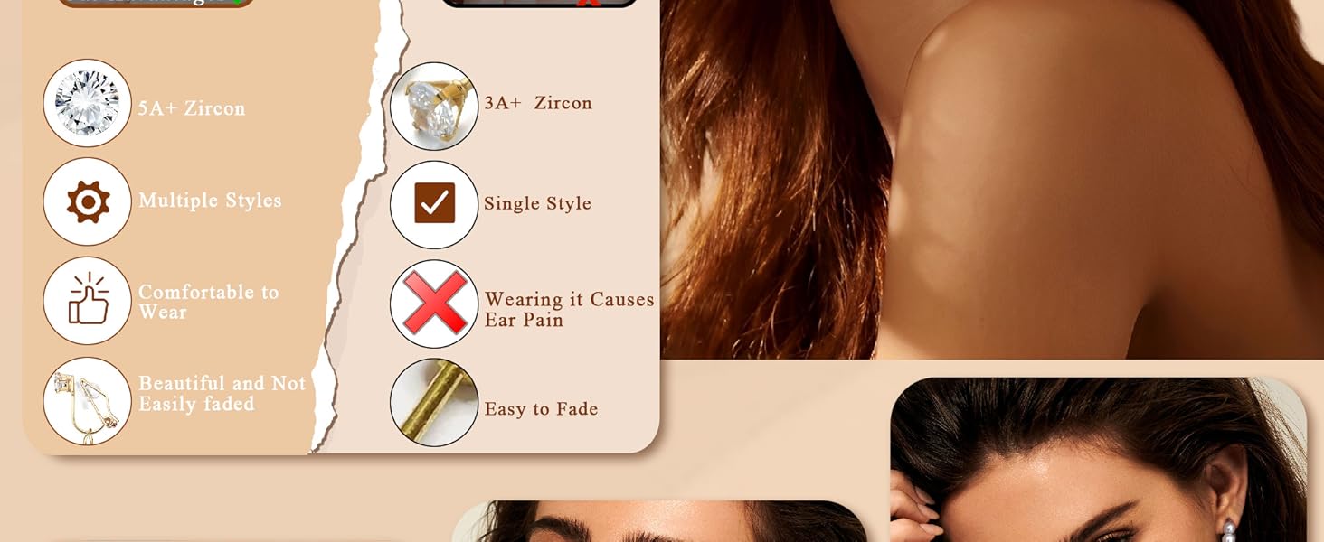 ORAZIO Clip On Earrings for Women - Pearl Drop Dangle Earrings with Bow Heart CZ - Lightweight Hoop Earrings for Non-Pierced Ears Gold Silver Finish Jewelry for Weddings Parties