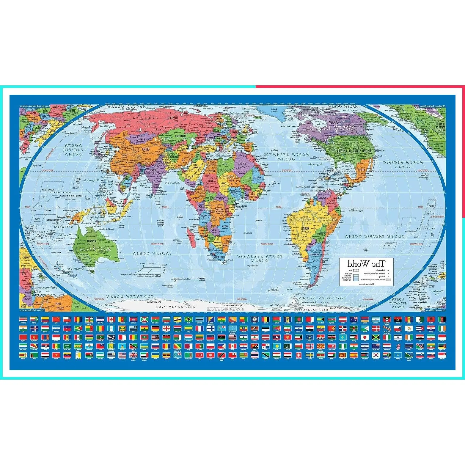 Equal Earth World Map Poster - Laminated 18" x 29" - Shows Continents at True Relative Size