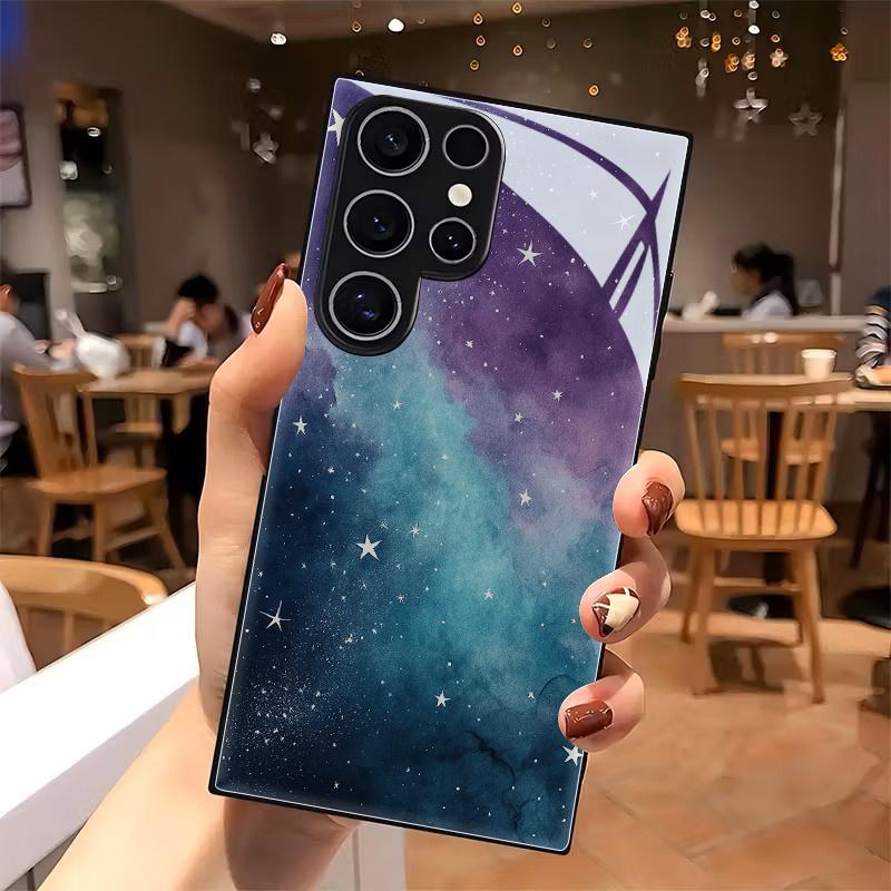 Phone Case - A Whimsical Watercolor Nebula Twirling Among Stars, Encased in a Black Tempered Glass Shell Designed for Samsung Galaxy S26 S25 S24 S23 S22Pro S21 S20 Fe Plus Ultra Pro A56 A55 A54 A53 A52 A51 A36 A35 A34 A32 A26 A25 A24 A23 A16 A15 A14 A06