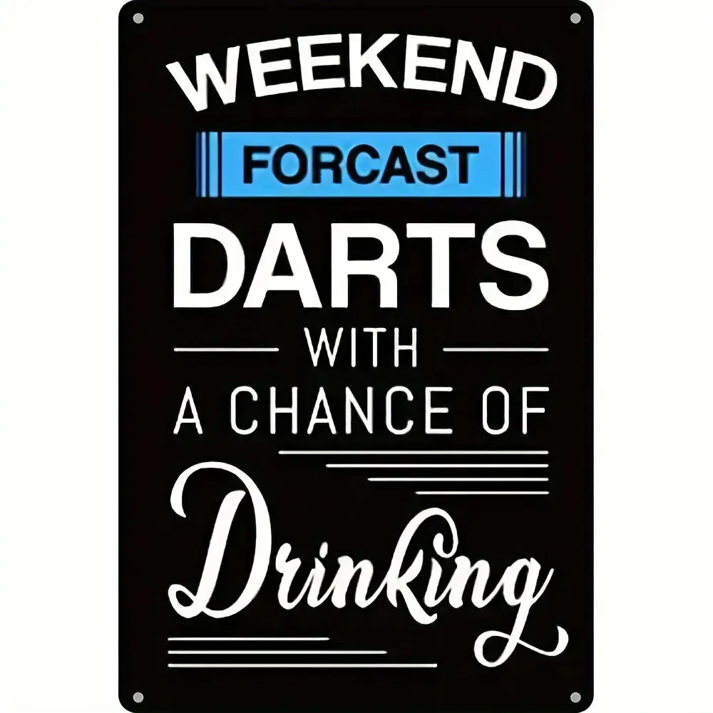 1pc Vintage Cast Iron Rectangular Decorative Hangable Wall Plaque Sign - "WEEKEND FORECAST DARTS with a Chance of Drinking" Darts Humor Decor, Drilled Holes, Kitchen Wall Decor, Thanksgiving/Christmas Use, Father's Day Gift