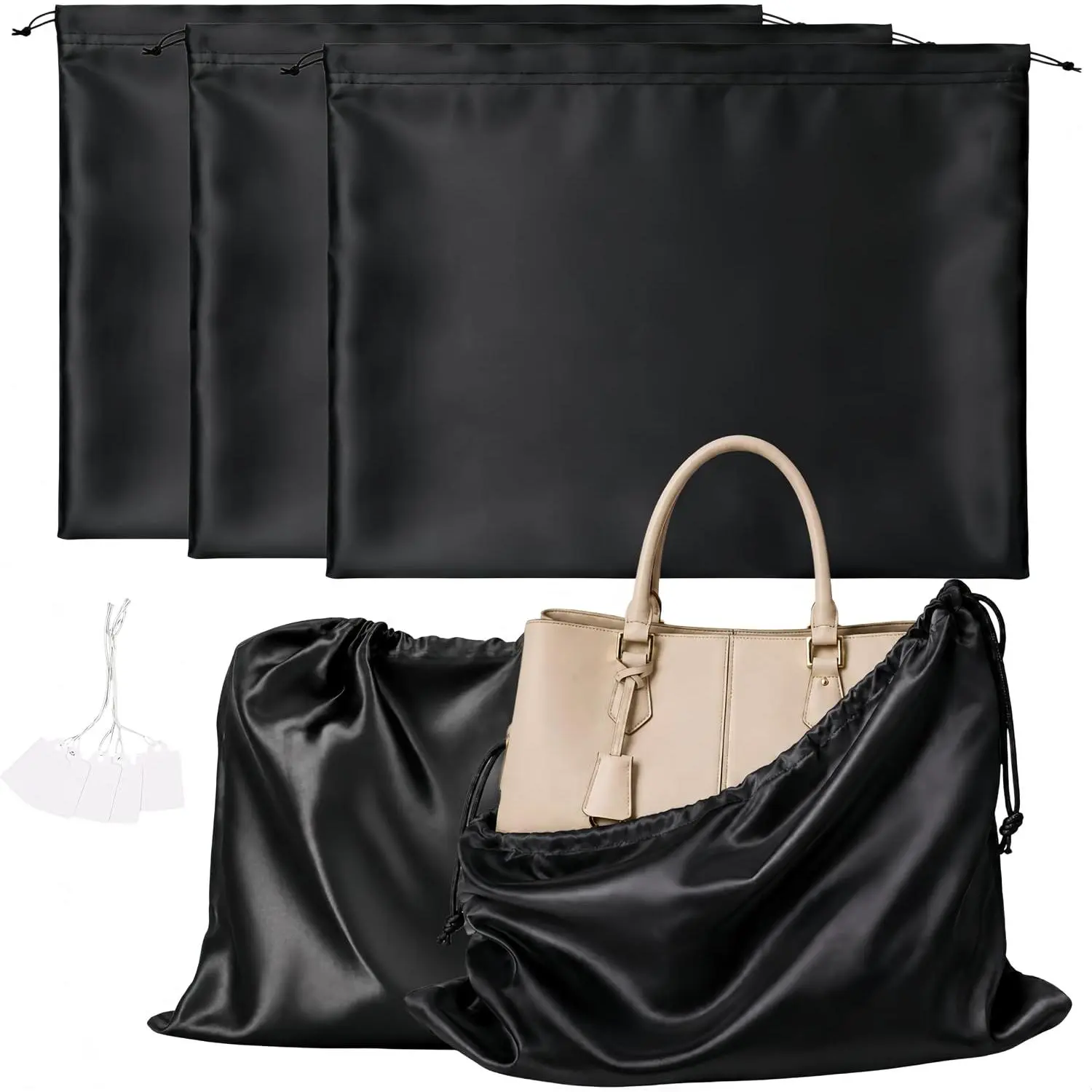 3 Pack Satin Purse Dust Bags for Handbags, Drawstring Handbag Dust Cover Bags for Purses, Shoes and Boots, Closet and Travel Storage Bags