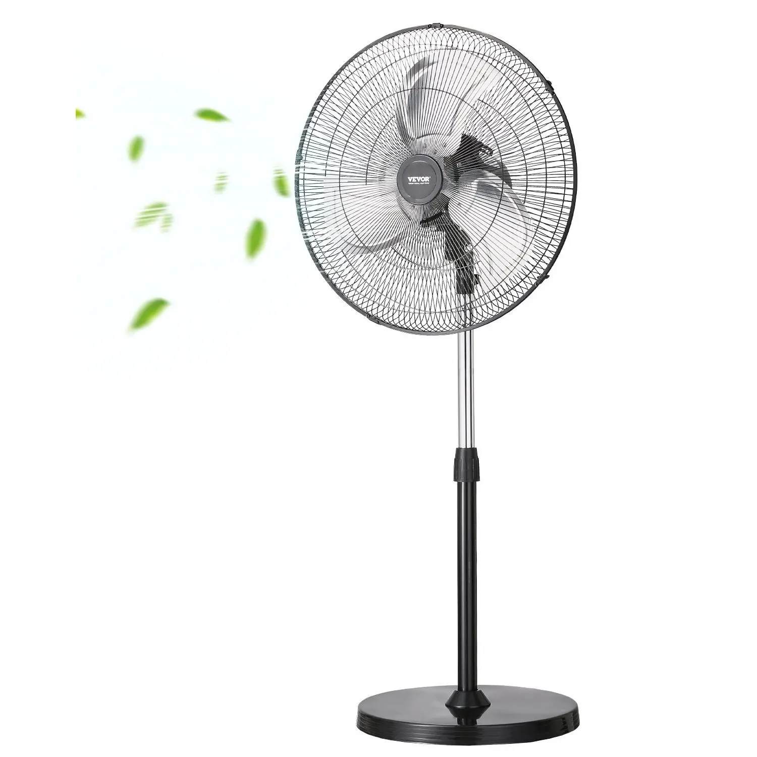 VEVOR Industrial Pedestal Fan, 20 Inch 90-Degree Oscillating Fan, Height Adjustable Standing Fans with 3 Adjustable Speeds, High Power Fans for Warehouse,Garage,Commercial, Black