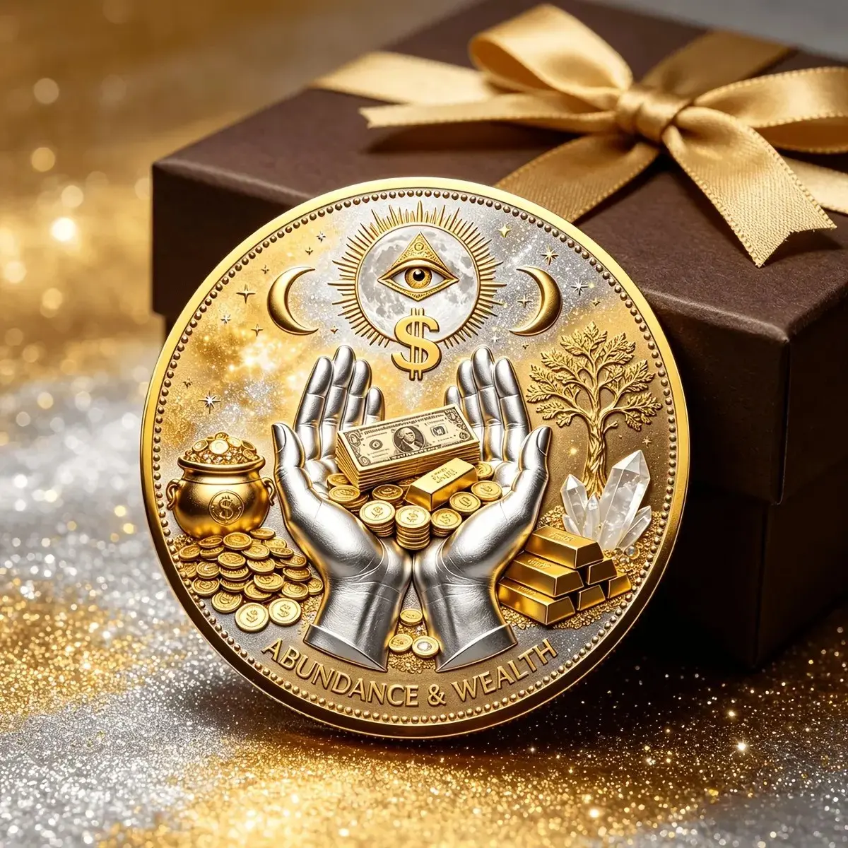 3D Wealth Prosperity Coin, All-Seeing Eye Collectible, Lucky Charm, Portable Wealth, Jewelry, Amulets, Perfect Gift for Luck and Fortune